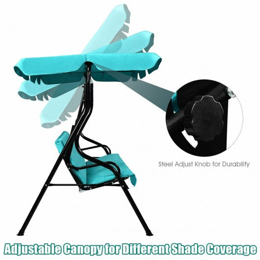 3 Seats Patio Canopy Cushioned Steel Frame Swing Glider Hammock-Blue Outdoor swing