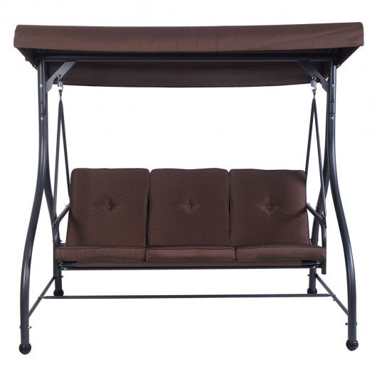 3 Seats Converting Outdoor Swing Canopy Hammock w/ Adjustable Tilt Canopy-Brown